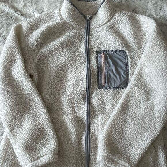 Old Navy soft fleece jacket size medium m white gray pink - Picture 2 of 4